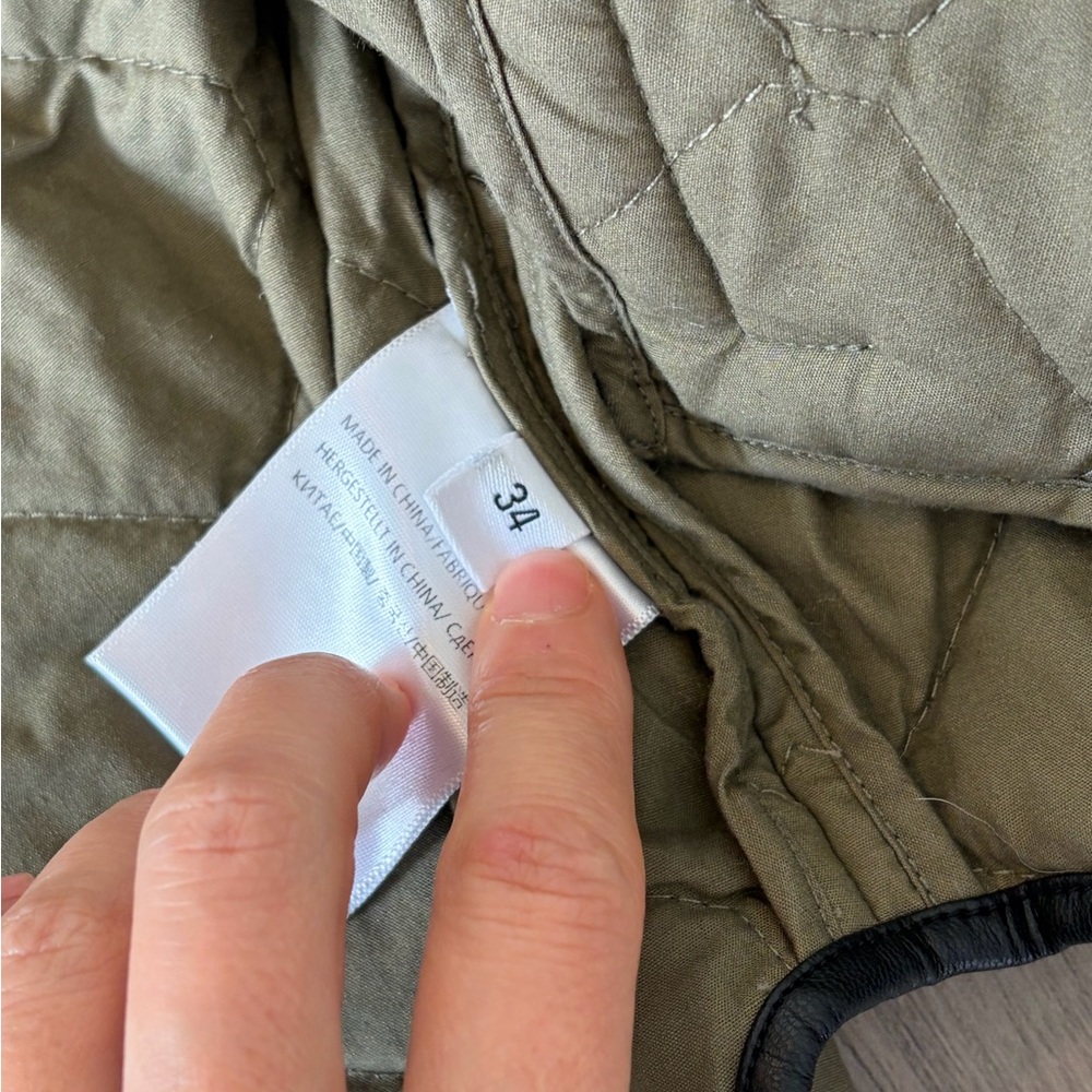 Quilted Olive Green Jacket with Black Trim - Picture 4 of 7